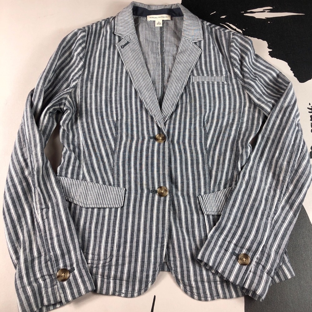 Banana Republic Womens Blue White Blazer Jacket